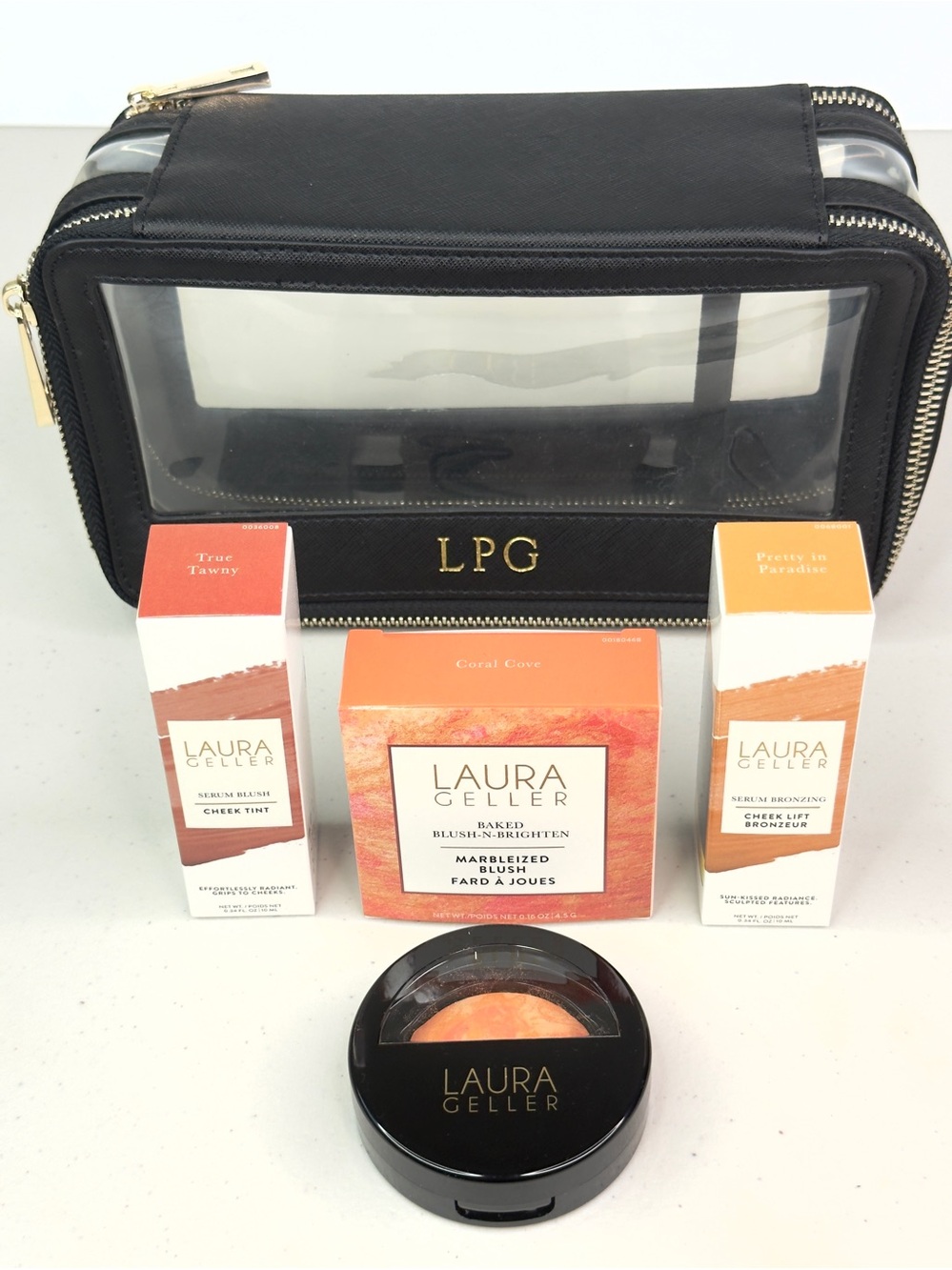 Laura Geller Blush & Bronzer Makeup Set w/ LPG Clear Cosmetic Bag NWT